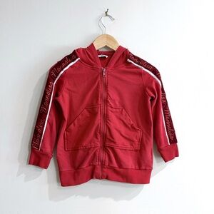 Monnalisa Red Zip-Up Hoodie - Logo Tape Italian Designer Sweatshirt Girls Size 4